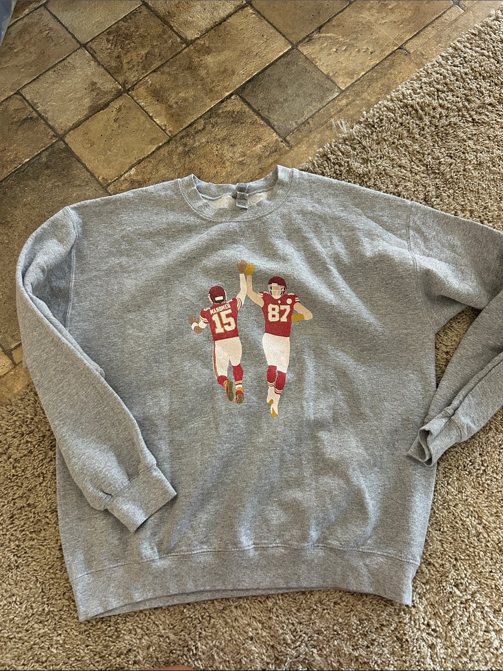 Gildan Gray Crewneck Sweatshirt with Red & Gold Football Graphic